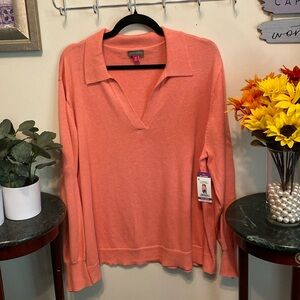 NWT Vince Camuto Top/Light Weight Sweater V-Neck Ocean Coral Sz XXL.